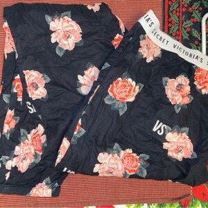 Victoria's Secret Black and Pink Track Pants with Floral Print